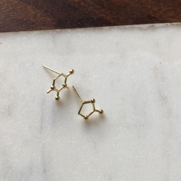Caffeine Molecule Coffee Stud Earrings - Picture 4 of 5
